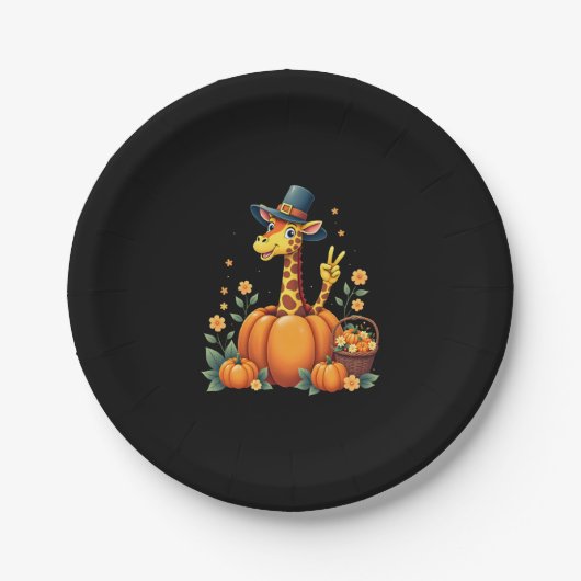 Autumn Pumpkin Fall Giraffe Thanksgiving Womens Me ペーパープレート (正面)