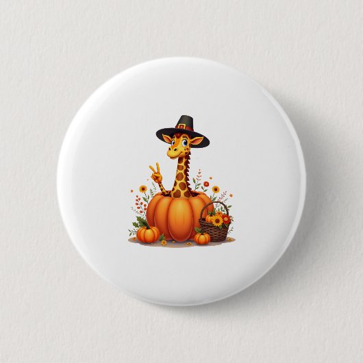 Autumn Pumpkin Fall Giraffe Thanksgiving Womens Me 缶バッジ (正面)