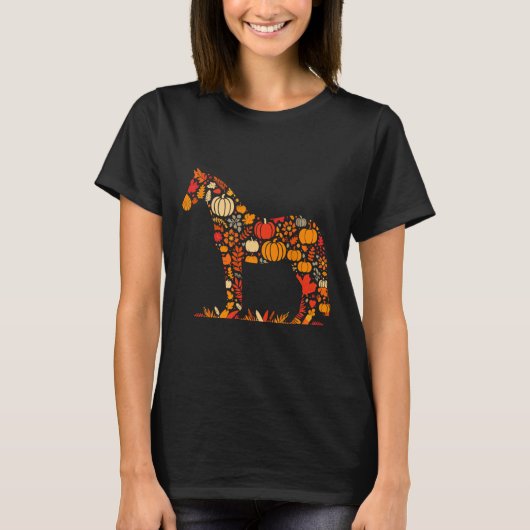 Autumn Pumpkin Fall Horse Thanksgiving Womens Mens Tシャツ (正面)
