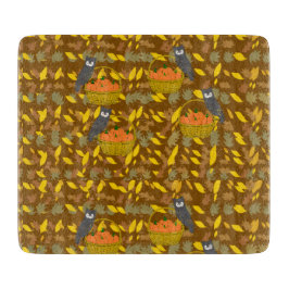 Autumn Pumpkin Fall Leaves Glass Cutting Board カッティングボード