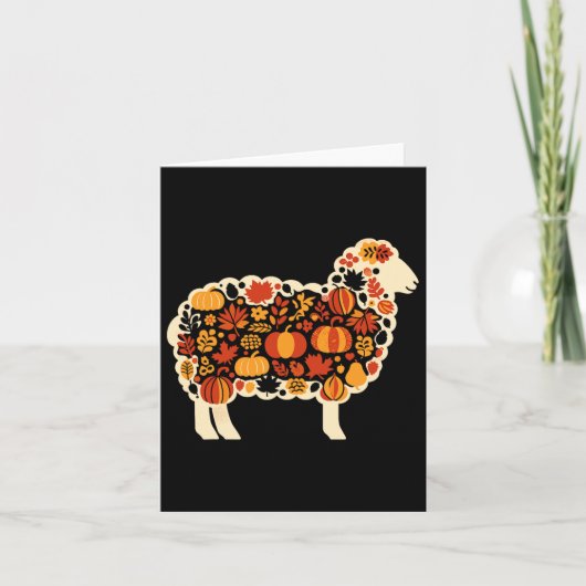 Autumn Pumpkin Fall Sheep Thanksgiving Womens Mens カード (正面)