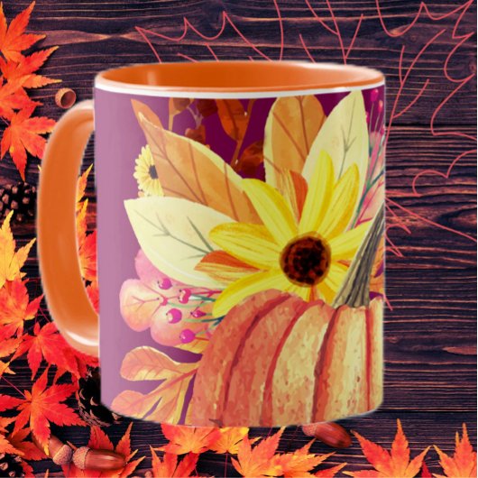 Autumn pumpkin floral orange purple wine マグカップ