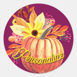 Autumn pumpkin floral orange purple wine ラウンドシール