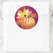 Autumn pumpkin floral orange purple wine ラウンドシール (バッグ)