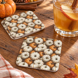 Autumn Pumpkin Harvest Halloween Thanksgiving スクエアペーパーコースター