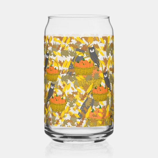 Autumn Pumpkin Pattern Can Glass for Fall Drinks ガラス缶 (正面)