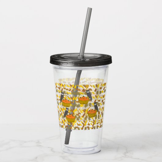 Autumn Pumpkin Pattern Reusable Acrylic Tumbler アクリルタンブラー (裏面)