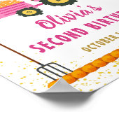 Autumn Pumpkin Pink Tractor Girl Birthday Welcome ポスター (角)