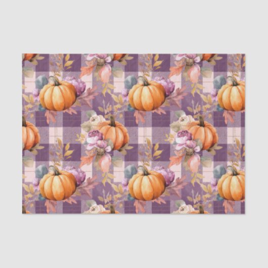 Autumn Pumpkins and Flowers Fall Pattern Decoupage 薄葉紙 (正面)