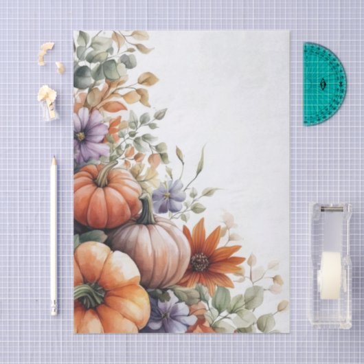 Autumn Pumpkins and Flowers Fall Pattern Decoupage 薄葉紙 (クラフト)