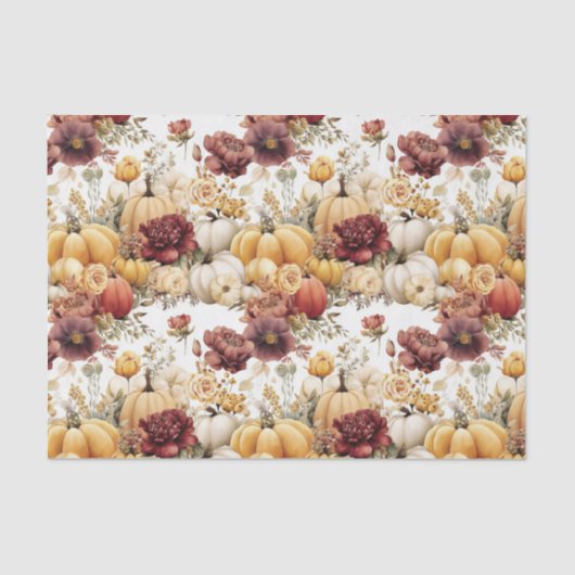 Autumn Pumpkins and Flowers Fall Pattern Decoupage 薄葉紙 (正面)