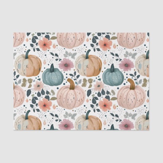 Autumn Pumpkins and Flowers Fall Pattern Decoupage 薄葉紙 (正面)