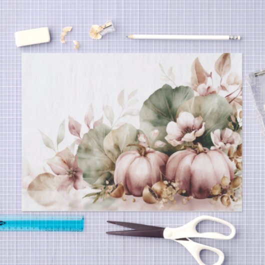 Autumn Pumpkins and Flowers Fall Pattern Decoupage 薄葉紙 (クラフト)