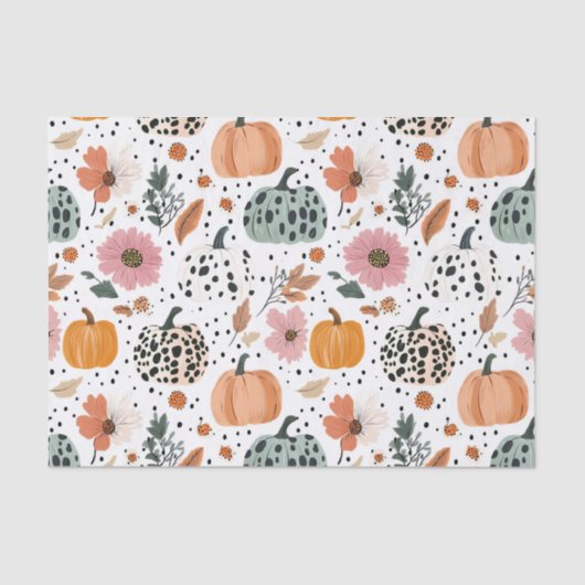 Autumn Pumpkins and Flowers Fall Pattern Decoupage 薄葉紙 (正面)