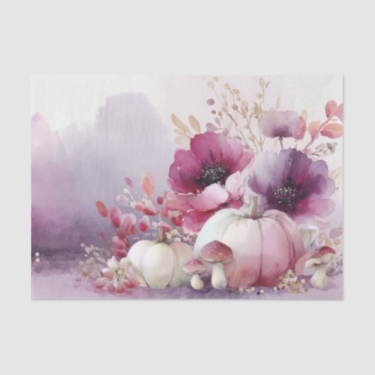 Autumn Pumpkins and Flowers Fall Pattern Decoupage 薄葉紙 (正面)