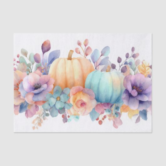Autumn Pumpkins and Flowers Fall Pattern Decoupage 薄葉紙 (正面)