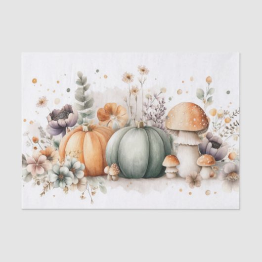 Autumn Pumpkins and Flowers Fall Pattern Decoupage 薄葉紙 (正面)
