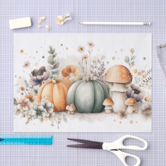 Autumn Pumpkins and Flowers Fall Pattern Decoupage 薄葉紙 (クラフト)
