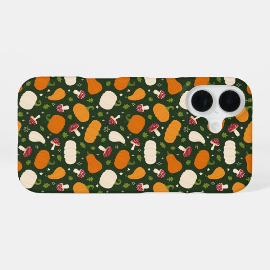 Autumn Pumpkins & Mushrooms Seamless Pattern Phone iPhone 16ケース (裏面横)
