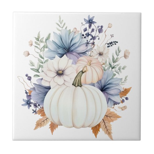 Autumn Punpkin Floral Ceramic Tile タイル (正面)