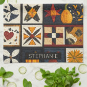 Autumn Quilt Block Pattern | Rustic Harvest キッチンタオル (折り畳み)