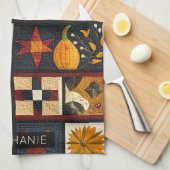 Autumn Quilt Block Pattern | Rustic Harvest キッチンタオル (四つ折り)