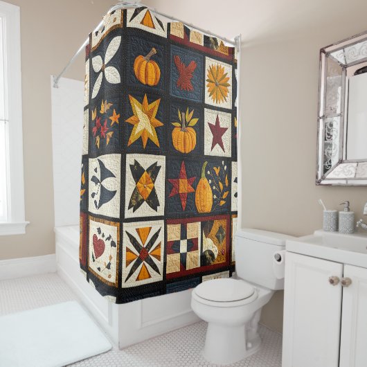 Autumn Quilt Block Pattern | Rustic Harvest シャワーカーテン (インサイチュ)