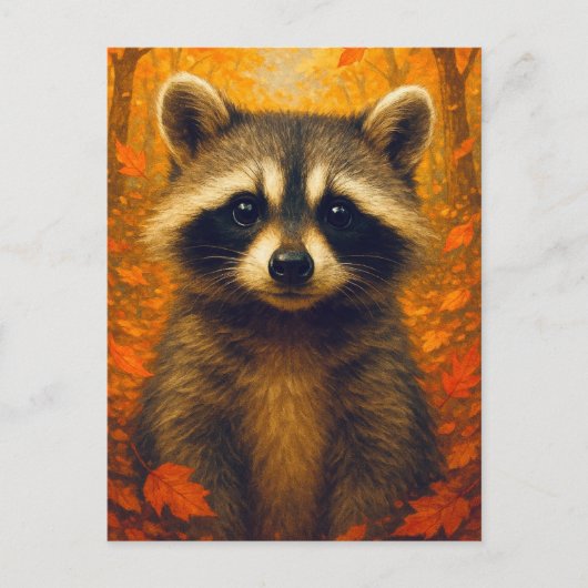 Autumn Raccoon Postcard Cute Animal  Fall Forest ポストカード (正面)