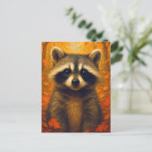 Autumn Raccoon Postcard Cute Animal  Fall Forest ポストカード (スタンド正面)