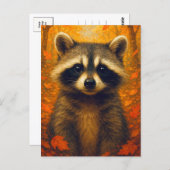 Autumn Raccoon Postcard Cute Animal  Fall Forest ポストカード (正面/裏面)