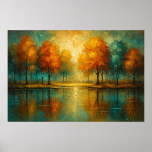 Autumn Radiance Teal Reflections and Golden Light ポスター (正面)