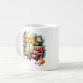 Autumn Reading Chair Mug — Cozy Lamp & Book Corner コーヒーマグカップ (正面左)