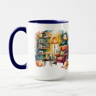 Autumn Reading Chair Mug — Cozy Lamp & Book Corner マグカップ