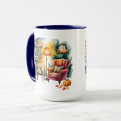 Autumn Reading Chair Mug — Cozy Lamp & Book Corner マグカップ (正面左)