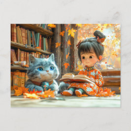 Autumn Reading with My Fluffy Cat シーズンポストカード