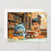 Autumn Reading with My Fluffy Cat シーズンポストカード (正面/裏面)