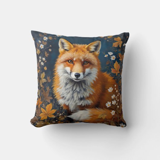 Autumn Red Fox – Orange Fox Illustration クッション (正面)
