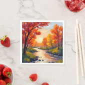 Autumn River | 秋の紅葉の自然の水彩画 スタンダードカクテルナプキン (インサイチュ)
