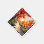 Autumn River | 秋の紅葉の自然の水彩画 スタンダードカクテルナプキン (角)