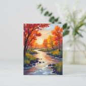 Autumn River | 秋の紅葉の自然ウォーターカラー ポストカード (スタンド正面)