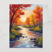 Autumn River | 秋の紅葉の自然ウォーターカラー ポストカード (正面)
