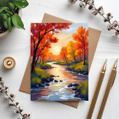 Autumn River | 秋の紅葉の自然水彩カード