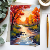 Autumn River | 秋の紅葉の自然水彩カード