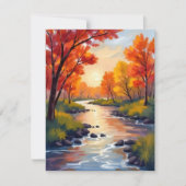 Autumn River | 秋の紅葉の自然水彩カード (正面)