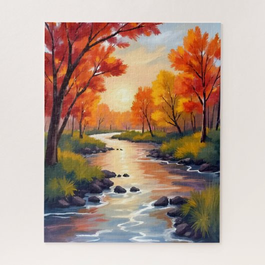 Autumn River | 落ち葉の自然な水彩画 ジグソーパズル (縦)