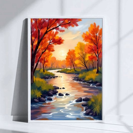 Autumn River | 落ち葉の自然ウォーターカラー ポスター