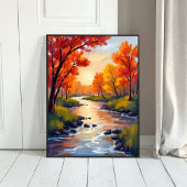 Autumn River | 落ち葉の自然ウォーターカラー ポスター