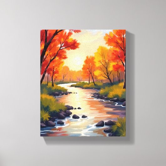 Autumn River | Fall Foliage Nature Watercolor キャンバスプリント (正面)