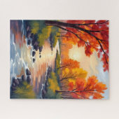 Autumn River | Fall Foliage Nature Watercolor ジグソーパズル (横)