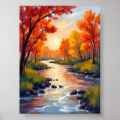 Autumn River | Fall Foliage Nature Watercolor ポスター (正面)